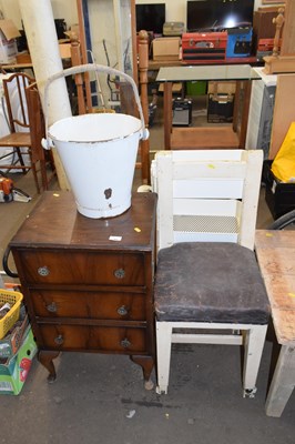 Lot 868 - An enamel bucket, a three drawer walnut...