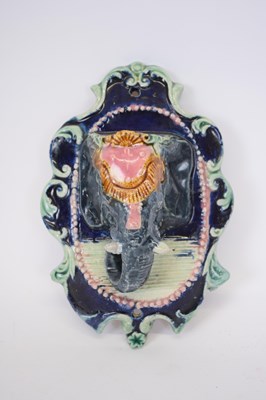 Lot 129 - Majolica wall pocket modelled as an elephant's...