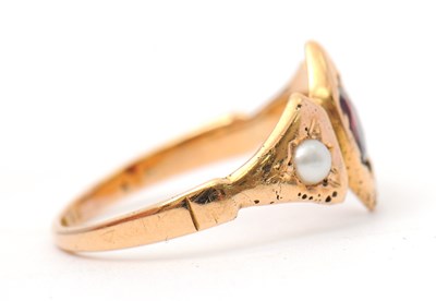 Lot 32 - A 15ct garnet and split pearl ring, with...