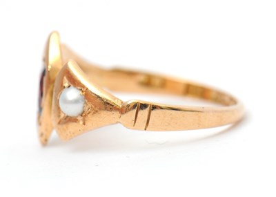 Lot 32 - A 15ct garnet and split pearl ring, with...
