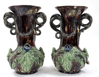 Lot 276 - A pair of Portuguese Caldas ware Palissy type...