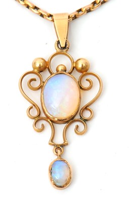 Lot 67 - A 15ct opal pendant and 9ct necklace, the...