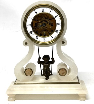 Lot 299 - A French alabaster boudoir clock after Eugene...