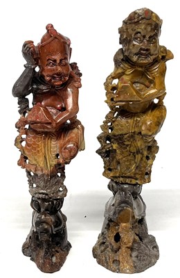 Lot 359 - Two soapstone models of Chines deities on...