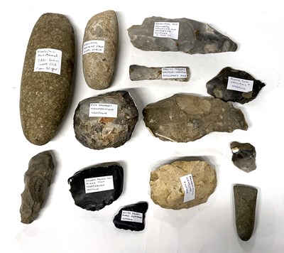 Lot 365 - Group of fossils, Neolithic axe head, lower...
