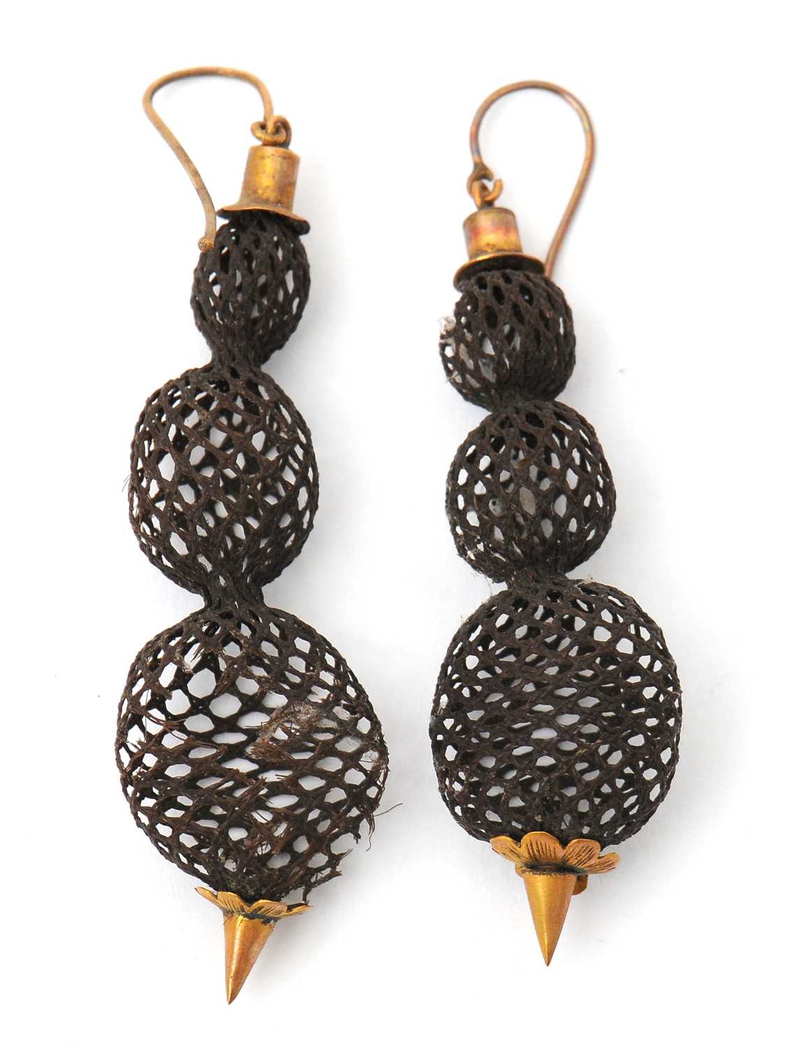 Lot 74 - A pair of 19th century hairwork earrings,...
