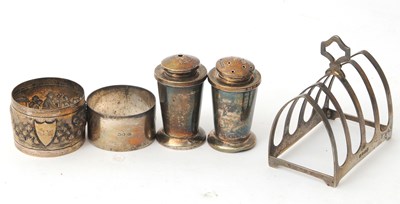 Lot 129 - Mixed Lot:  A George V silver toast rack of...