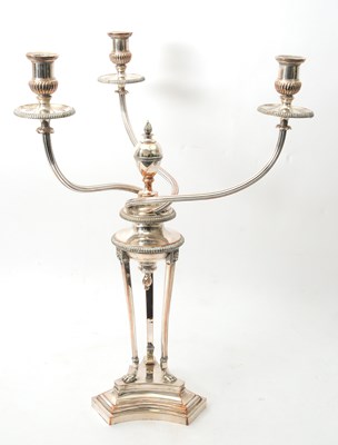 Lot 137 - A Regency silver plated three branch...