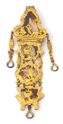 Lot 138 - A French gilt metal and agate chatelaine clip...
