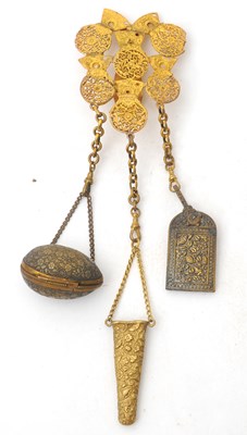 Lot 142 - An unusual gilt metal chatelaine clip...