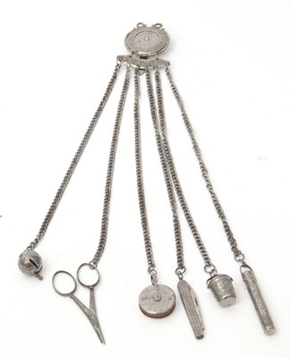 Lot 143 - A Georgian steel cut chatelaine having six...