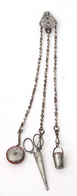 Lot 154 - An antique steel cut chatelaine featuring...