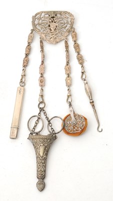 Lot 156 - A late 19th Century silver plated chatelaine...