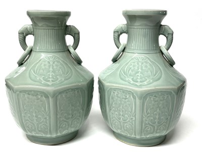 Lot 209 - Pair of Chinese Celadon Glazed Vases