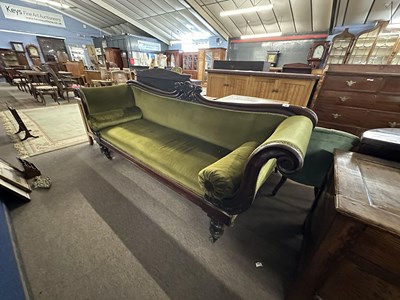 Lot 437 - A Victorian green upholstered chaise longue...