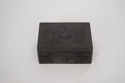 Lot 165 - Wood lined metal box with peacock design