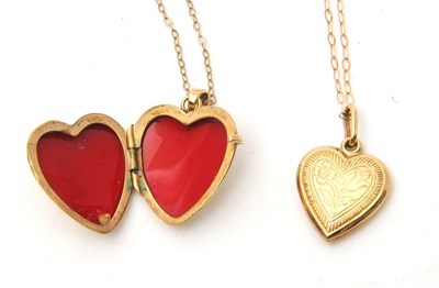 Lot 83 - Two 9ct heart necklaces: the first a 9ct heart...