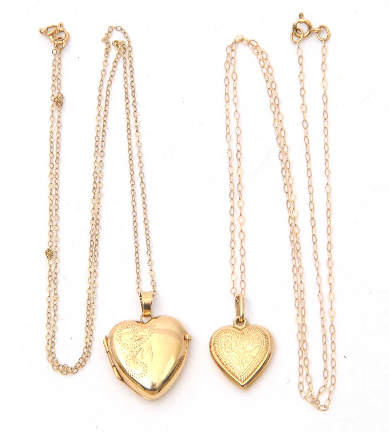 Lot 83 - Two 9ct heart necklaces: the first a 9ct heart...
