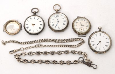 Lot 204 - Mixed Lot: Three pocket watches, two chains, a...