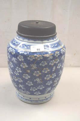 Lot 91 - A Chinese prunus pattern covered jar, heavily...
