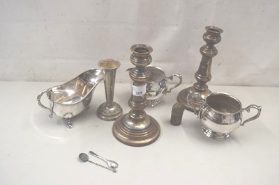 Lot 109 - Mixed Lot: Silver plated candlesticks, tea...