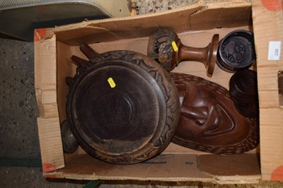 Lot 236 - One box of wooden wall mask, various carved...