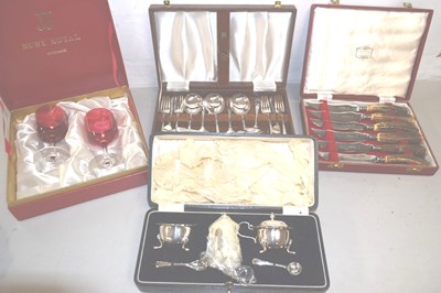 Lot 245 - A silver plated cruet, cased Harrods steak...