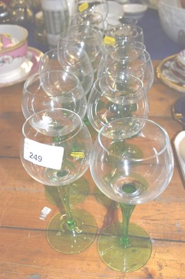 Lot 249 - Group of green stemmed wine glasses
