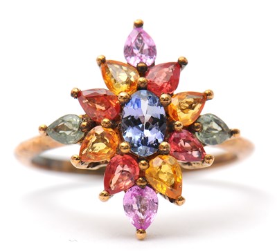 Lot 18 - A 9ct multi gemset ring, set with oval and...