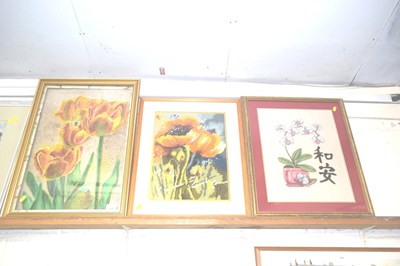 Lot 277 - Two needlework pictures of flowers and a...
