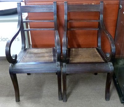 Lot 356 - Pair of Georgian mahogany scroll arm chairs...