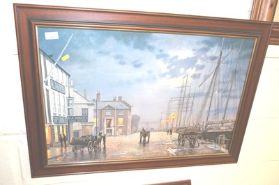 Lot 350 - Rodney Charman, coloured print of a dockside...