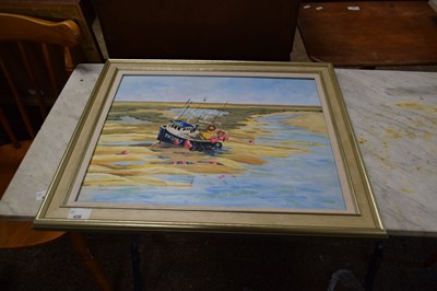 Lot 438 - J Attock study of a estuary scene with moored...