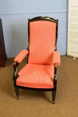 Lot 365 - 19th century armchair with ebonised frame and...
