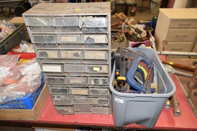 Lot 750 - Small workshop chest of drawers together with...