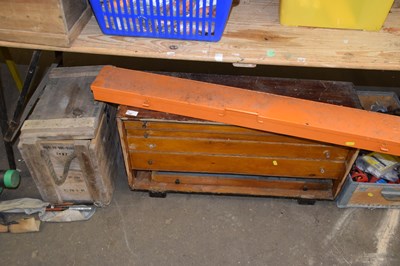 Lot 767 - Workshop table top chest, vintage wooden box...