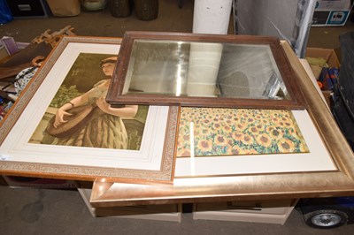 Lot 788 - Two coloured prints and a hardwood framed wall...
