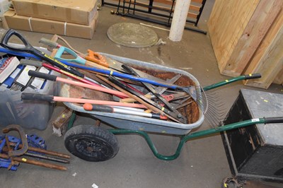 Lot 834 - Wheelbarrow containing assorted tools