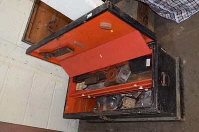 Lot 847 - Large pine toolbox and contents