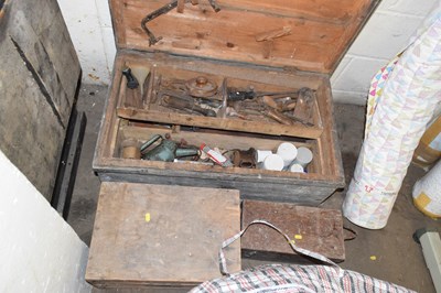 Lot 849 - Pine tool chest and contents together with two...