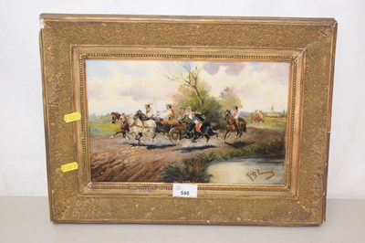 Lot 546 - Oil on board study of a coaching scene