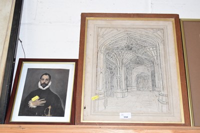 Lot 550 - A framed study of a Church interior and a...