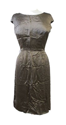 Lot 25 - A 1950' satin shift dress, in taupe satin,...