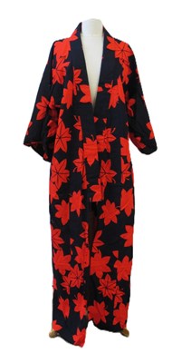 Lot 160 - A navy and red printed cotton kimono, with...