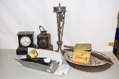 Lot 605 - Mixed lot to include, black slate mantle clock,...