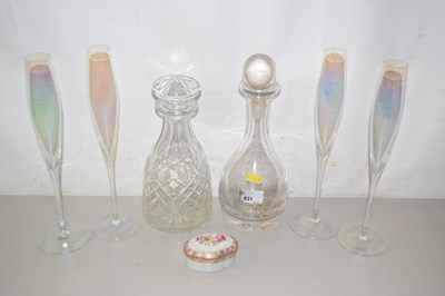 Lot 631 - Two decanters, four champagne flutes and a...