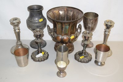 Lot 4 - Qty of assorted metal wares including candle...