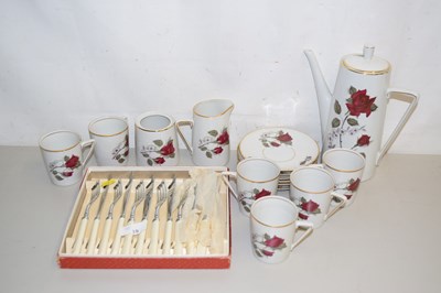 Lot 19 - Qty of floral decorated coffee wares and a...