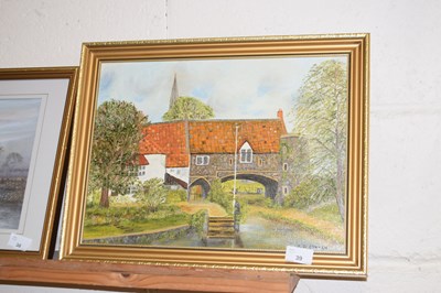 Lot 39 - View of a cottage over water by P J Church,...