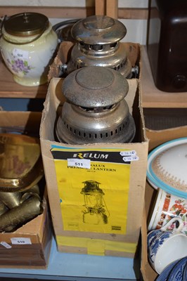 Lot 511 - TWO VINTAGE METAL FRAMED PARAFFIN LAMPS
